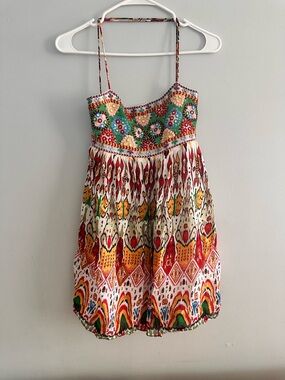 Zara Multicolor Floral & Ikat Print Sundress - Red, Yellow, Green, Blue